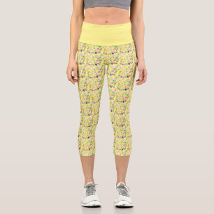 Leggings Capri Delicado estampado de flores silvestres en amarill