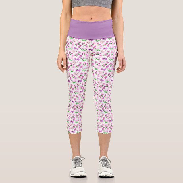 Leggings Capri Delicado estampado de flores silvestres en blanco (Anverso)