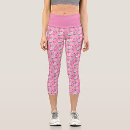 Leggings Capri Delicado estampado de flores silvestres en rosa.