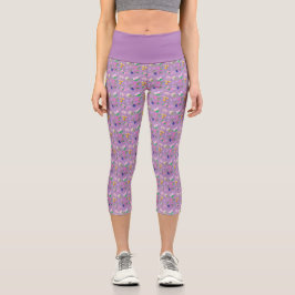 Leggings Capri Delicado estampado de flores silvestres en violeta