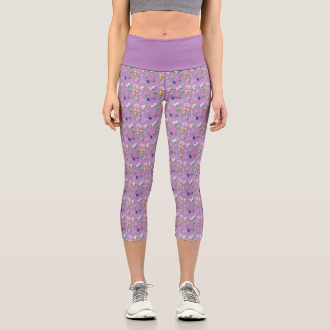 Leggings Capri Delicado estampado de flores silvestres en violeta (Anverso)