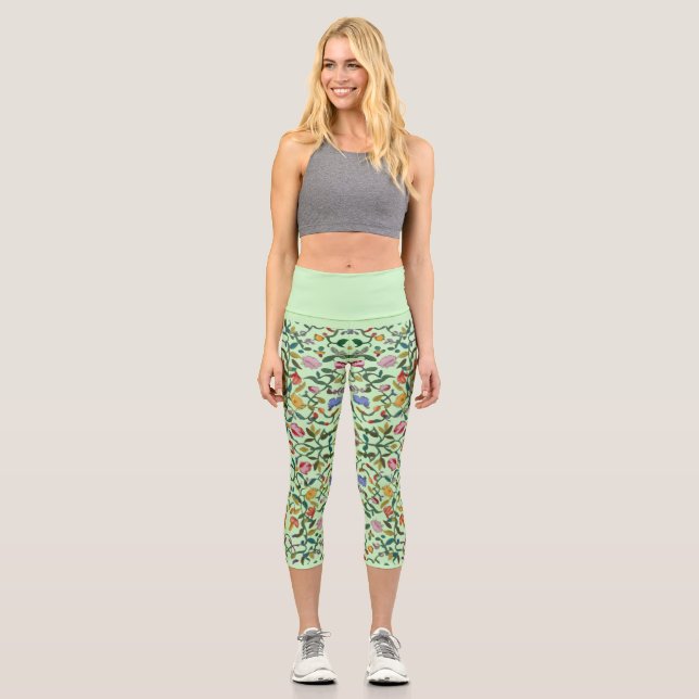 Leggings Capri Delicado patrón floral intrincado suave (Anverso)