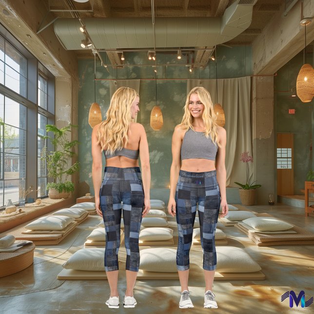 Leggings Capri Denim de Moda con Parche, Tonos Azules, Logo de Te (Subido por el creador)