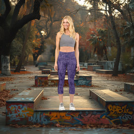 Leggings Capri Denim morado de moda texturizado: texto y logotipo