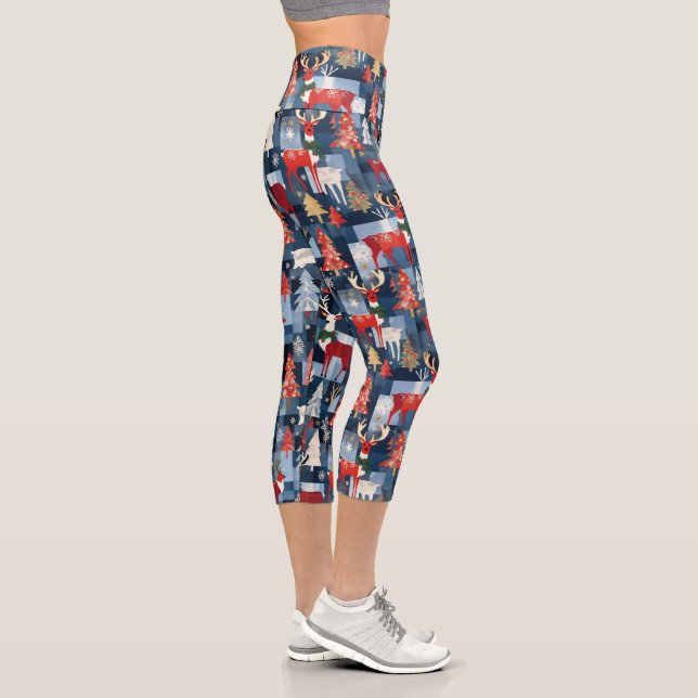 Leggings Capri Denim Patchwork Árboles de Navidad y renos (Derecha)