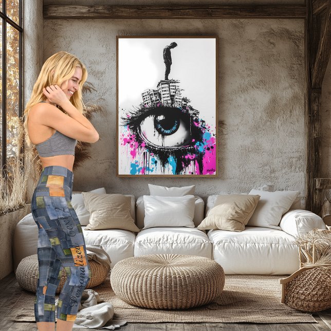 Leggings Capri Denim Patchwork, Naranja azul y verde, texto perso (Subido por el creador)