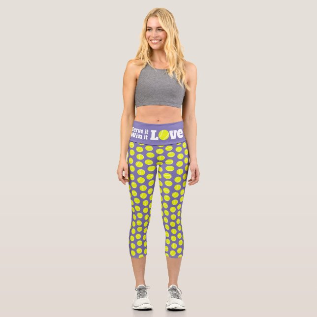 Leggings Capri Deportes tenis lima púrpura amarillo sirven ganar  (Anverso)