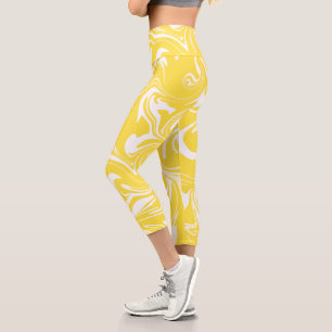 Leggings Capri Derrame - Amarillo limón y blanco