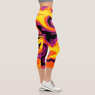 Leggings Capri Derrame - Naranja, Negro, Rosa y Amarillo