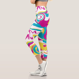 Leggings Capri Derrame - Turquesa, Amarillo, Rosa y Blanco