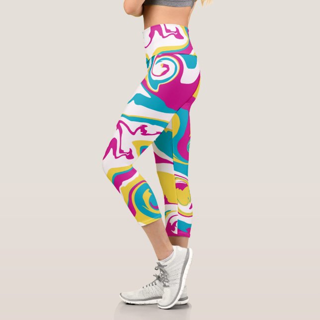 Leggings Capri Derrame - Turquesa, Amarillo, Rosa y Blanco (Izquierda)