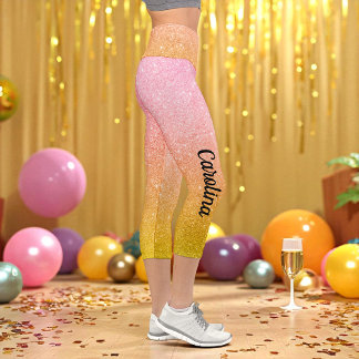 Leggings Capri Destello Ómbre de Oro Amarillo Rosa Brillante