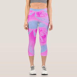 Leggings Capri Detalle perfecto de Rosa rosa y azul claro