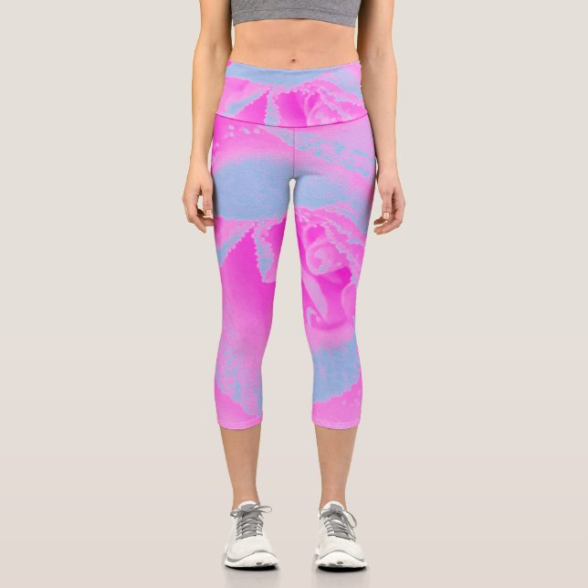 Leggings Capri Detalle perfecto de Rosa rosa y azul claro (Anverso)