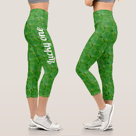 Leggings Capri Día de San Patricio Verde Patrón de Trébol Irlandé