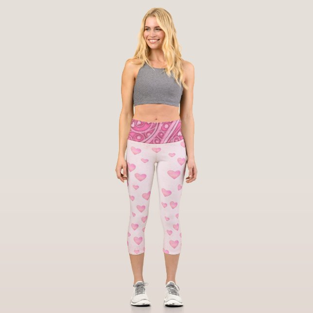 Leggings Capri Día de San Valentín de corazón a corazón (Anverso)