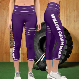 Leggings Capri Dia de Stripe con el nombre del Mascota blanco mor