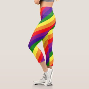 Leggings Capri Diagonal de Raya de Arcoíris Orgullo Gay Entrenami