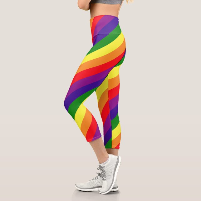Leggings Capri Diagonal de Raya de Arcoíris Orgullo Gay Entrenami (Izquierda)