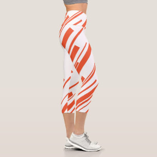 Leggings Capri Diagonales en Naranja y Blanco