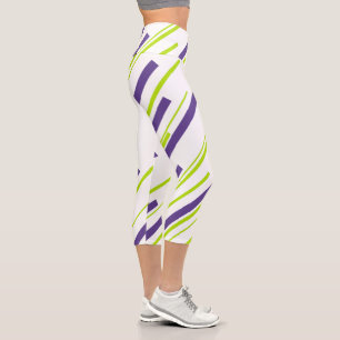 Leggings Capri Diagonales en Verde Lima y Púrpura