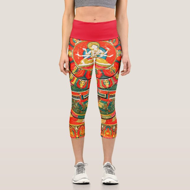 Leggings Capri Diagrama cósmico de Mandala para meditación (Anverso)