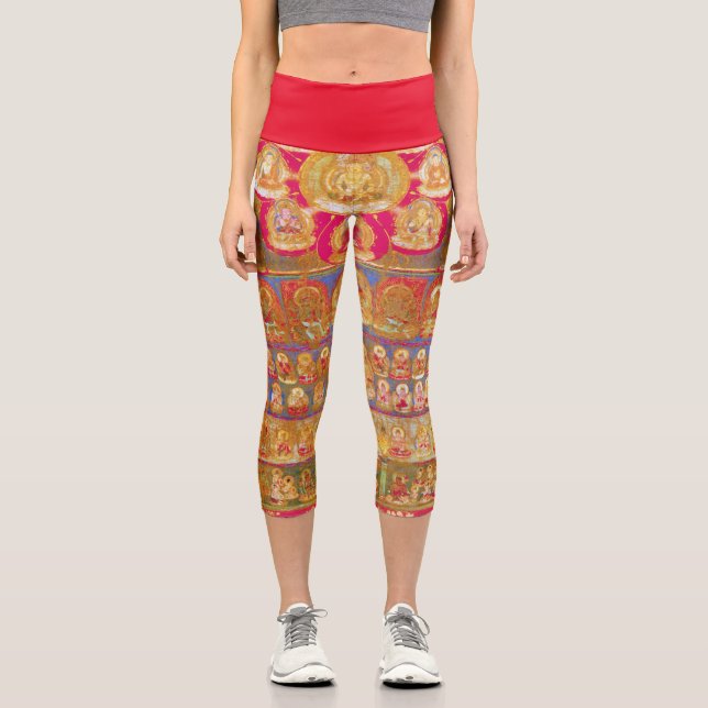 Leggings Capri Diagrama cósmico de Mandala para meditación (Anverso)