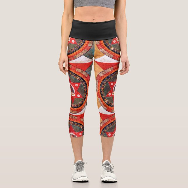 Leggings Capri Diagrama Cósmico Mandala para Meditación (Anverso)