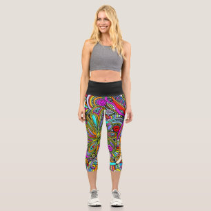 Leggings Capri Dibujando Arte de Fantasía - Flores Abstractas 1