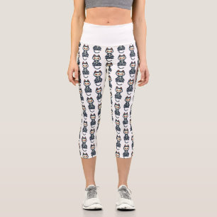 Leggings Capri Dibujo de gato mono de Halloween