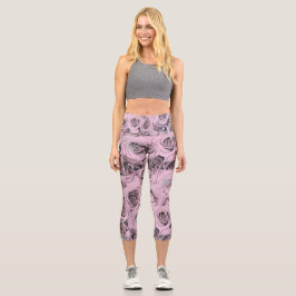Leggings Capri Dibujo de rosas rosadas