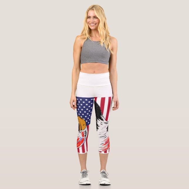 Leggings Capri Dibujo estadounidense de un águila (Anverso)