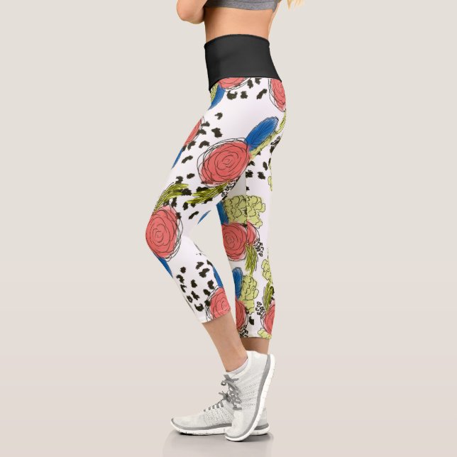 Leggings Capri Dibujos florales a mano de guepardo  (Izquierda)