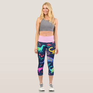 Leggings Capri Dinosaurios Multicolor Cute Capris De Alto Despert