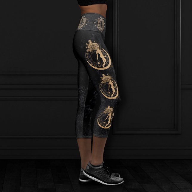 Leggings Capri Diosa zodiaca | Astrología de la lira dorada cósmi (Subido por el creador)