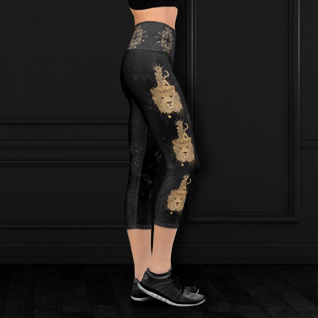 Leggings Capri Diosa zodiaca | Astrología De León De Oro Cósmico (Subido por el creador)