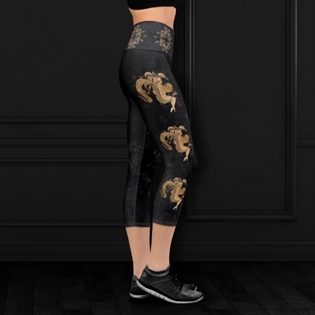 Leggings Capri Diosa zodiaca | Astrología de Oro Cósmico Acuario (Subido por el creador)
