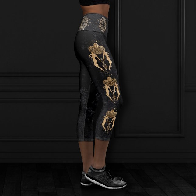 Leggings Capri Diosa zodiaca | Astrología Gemini Oro Cósmico (Subido por el creador)