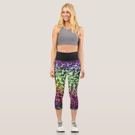 Leggings Capri Disco Purpurina Rave Patrón Capris de alta potenci