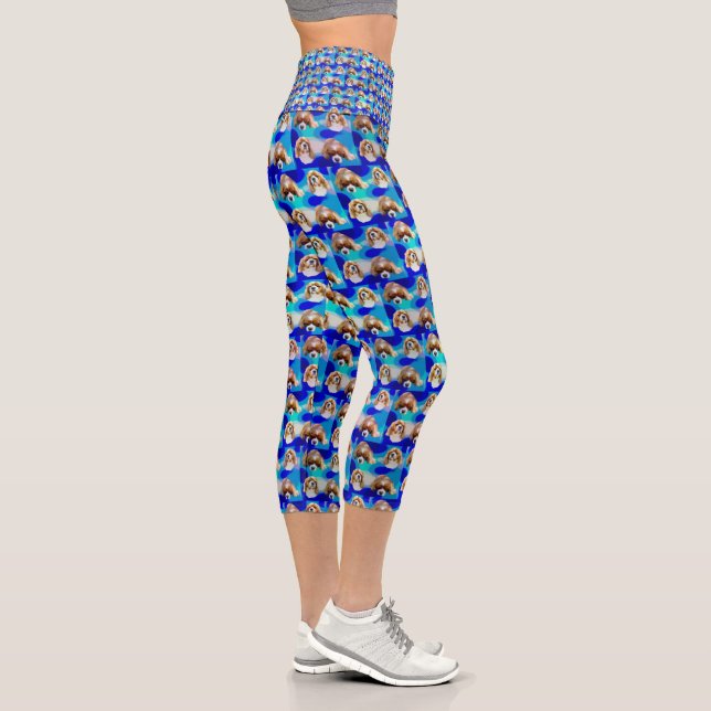 Leggings Capri Diseño abstracto azul de Cavalier Spaniel, (Derecha)