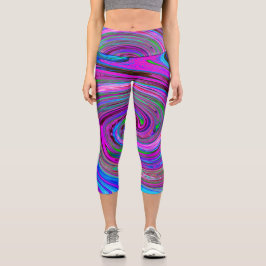 Leggings Capri Diseño abstracto de color Magenta Swirl Retro