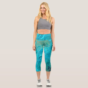 Leggings Capri Diseño abstracto de mármol esmeralda de moda