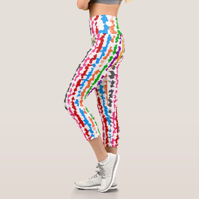 Leggings Capri Diseño abstracto irregular colorido blanco (Izquierda)