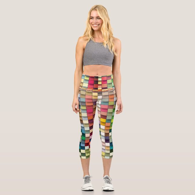 Leggings Capri Diseño cuadrado geométrico simple de varios colore (Anverso)