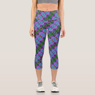 Leggings Capri Diseño de abstracto verde turquesa púrpura