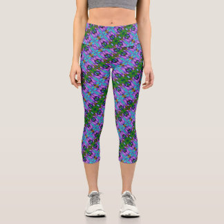 Leggings Capri Diseño de abstracto verde turquesa púrpura