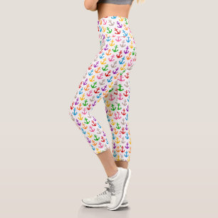 Leggings Capri Diseño de Ancla de Barco Colorida Blanca