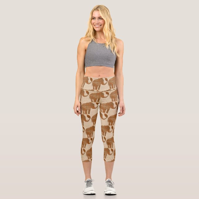Leggings Capri Diseño de arte tribal para elefantes (Anverso)