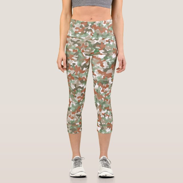Leggings Capri Diseño de camo marrón y verde en tonos tierra (Anverso)
