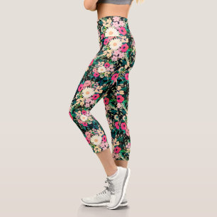 Leggings Capri Diseño de color acuarela de color bonito Floral n